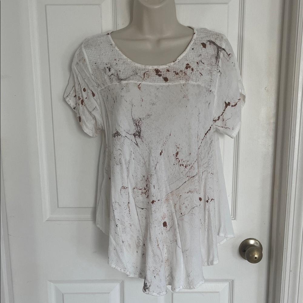Sacred Threads Cream and Brown Splatter Short Sleeve Tee